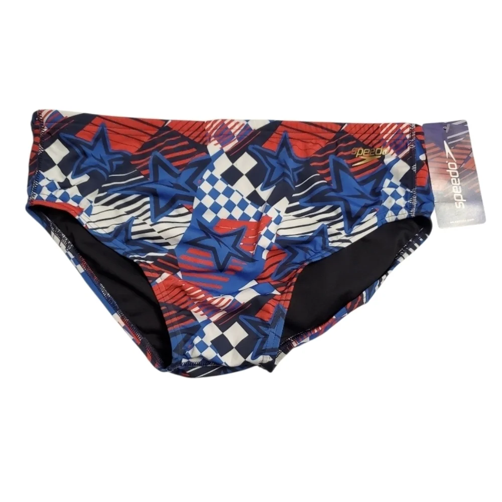 NWT Speedo Men's Printed One Brief Swimsuit Endurance Swim Briefs 36